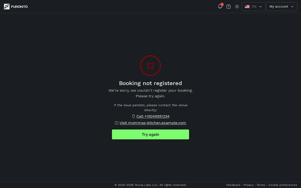 Booking failure state