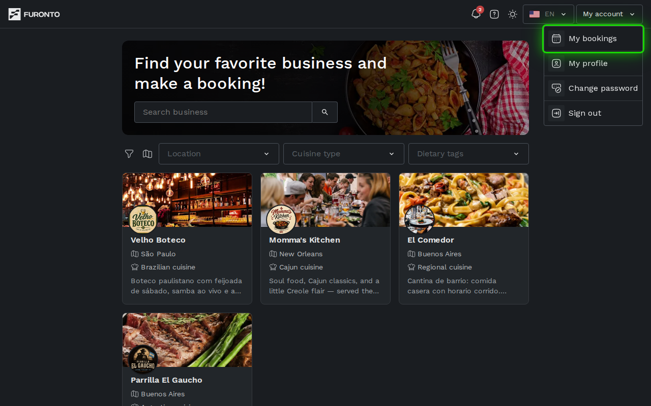Navigation to my bookings
