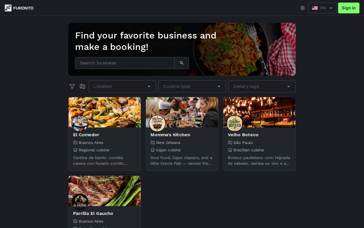 The home page after opening the platform