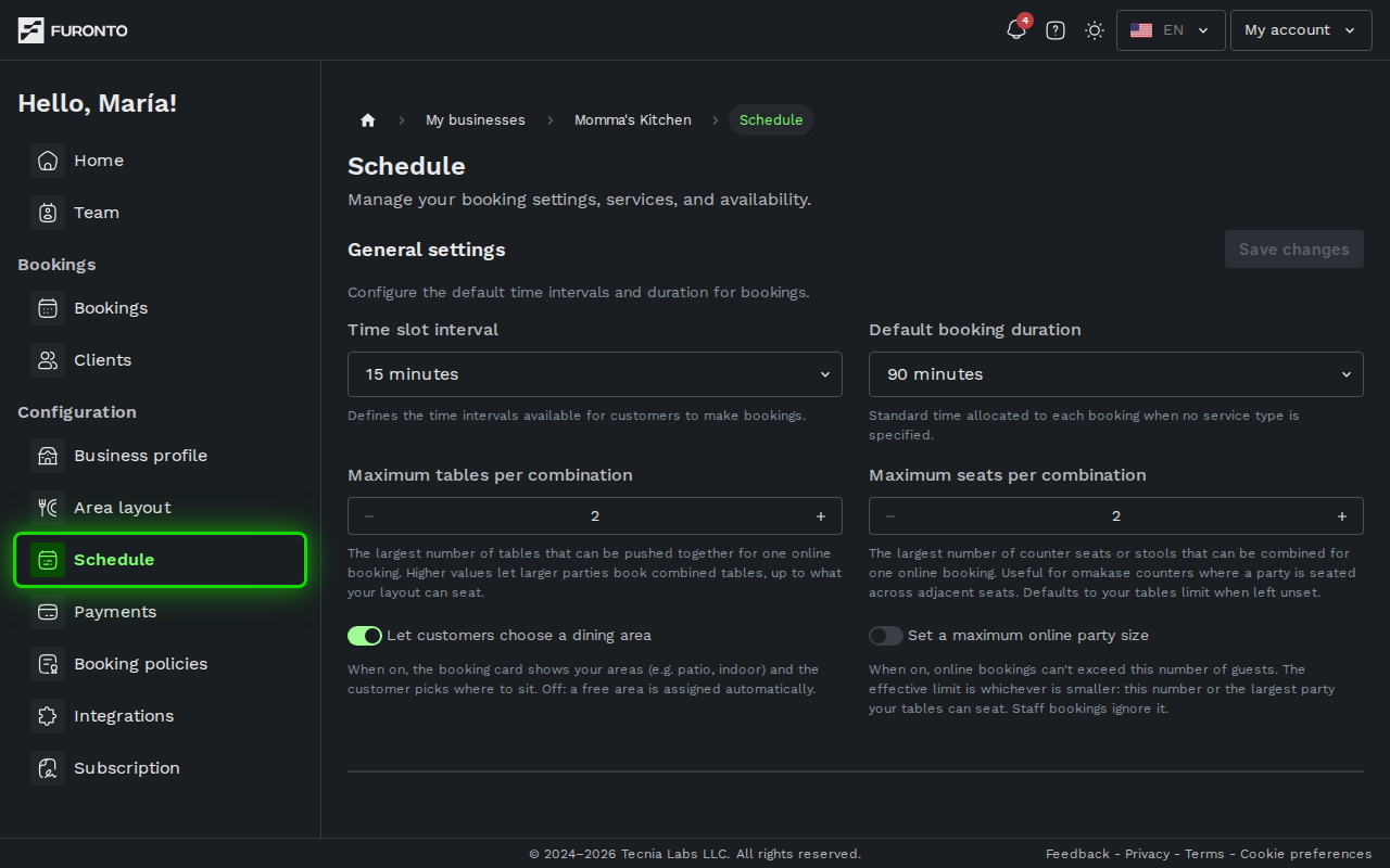 Sidebar with schedule option highlighted