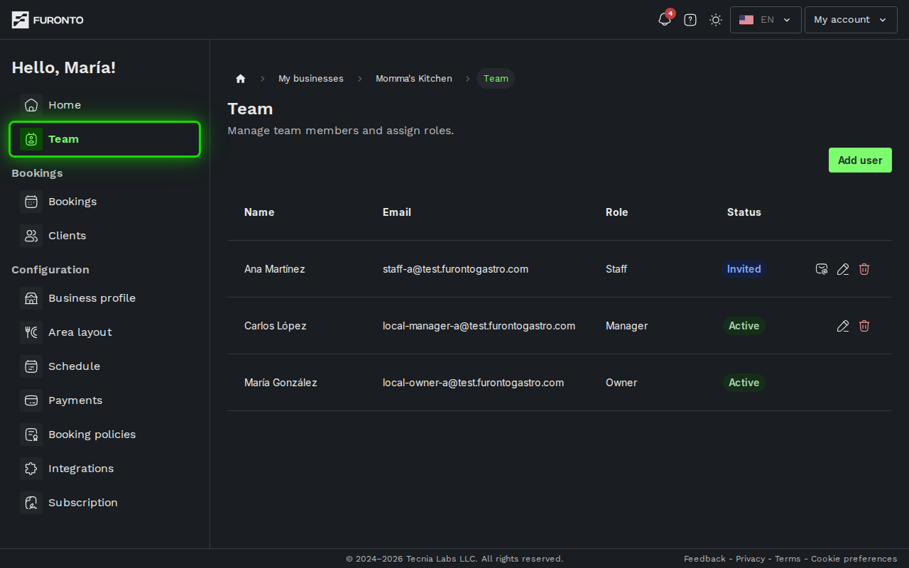 Sidebar with Team highlighted