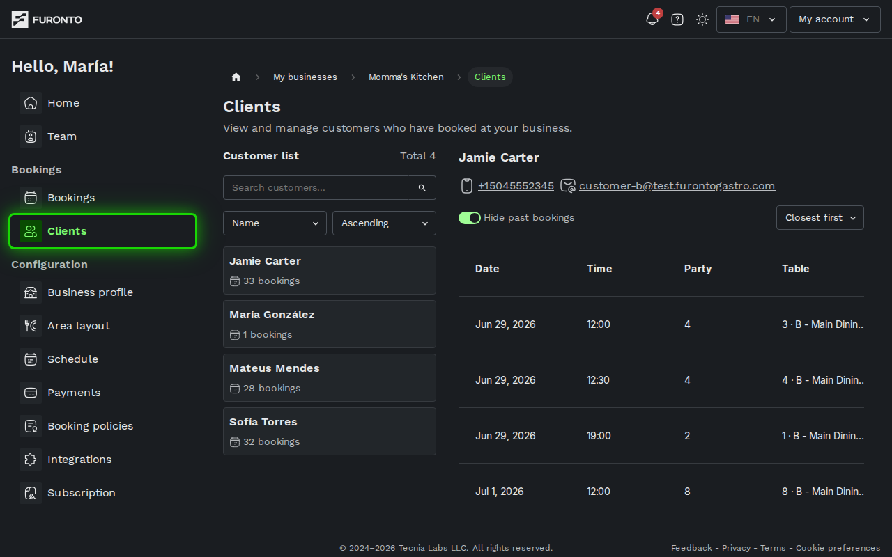 Sidebar with Customers highlighted
