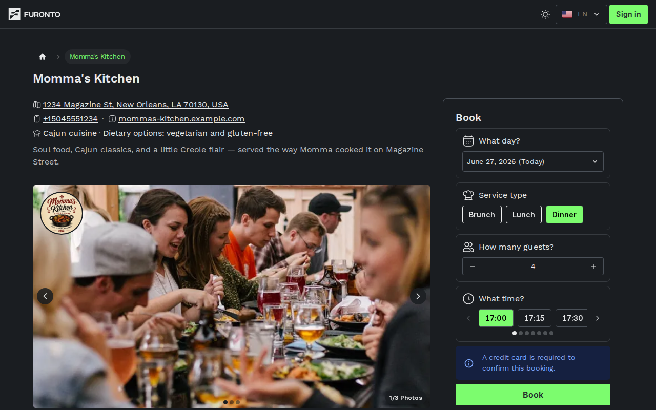 A business profile after opening it from the home page