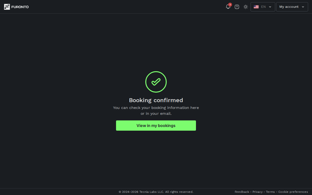 Booking confirmed page