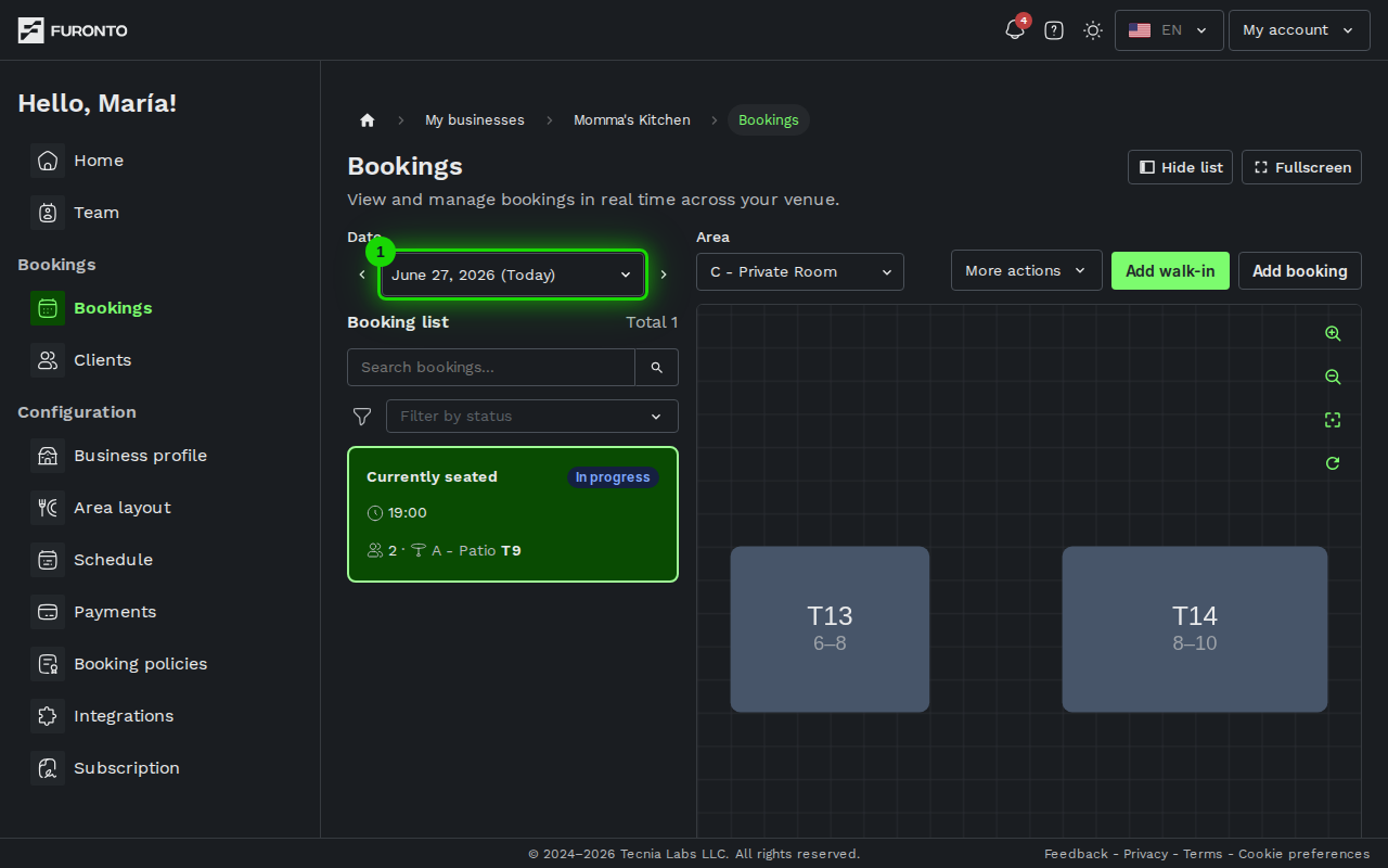 Date picker and Today button highlighted