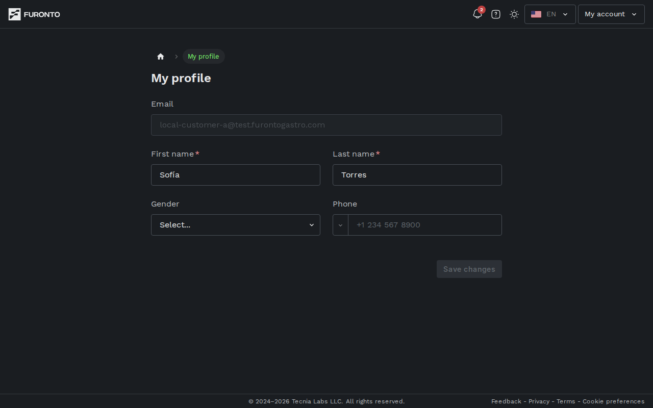 Profile page overview with all fields