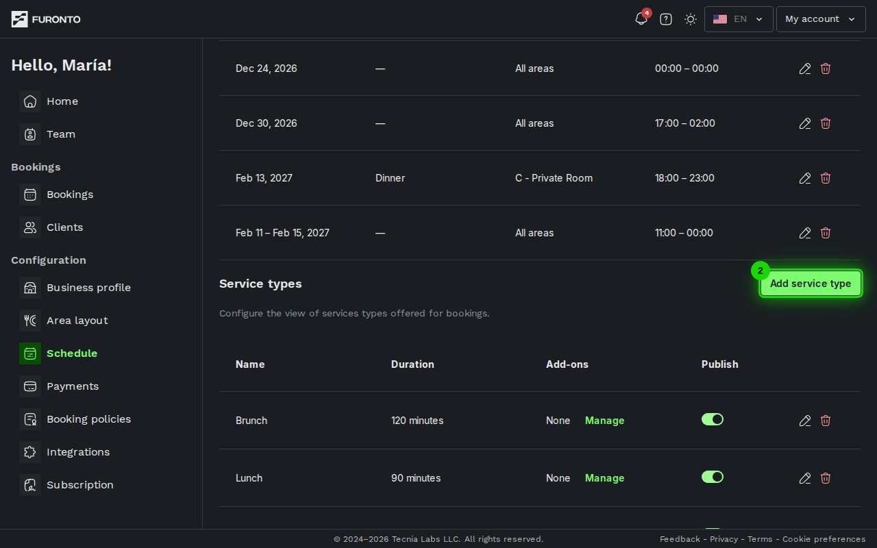 Services section with the add button highlighted