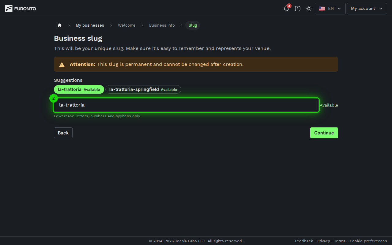 Slug input with availability indicator