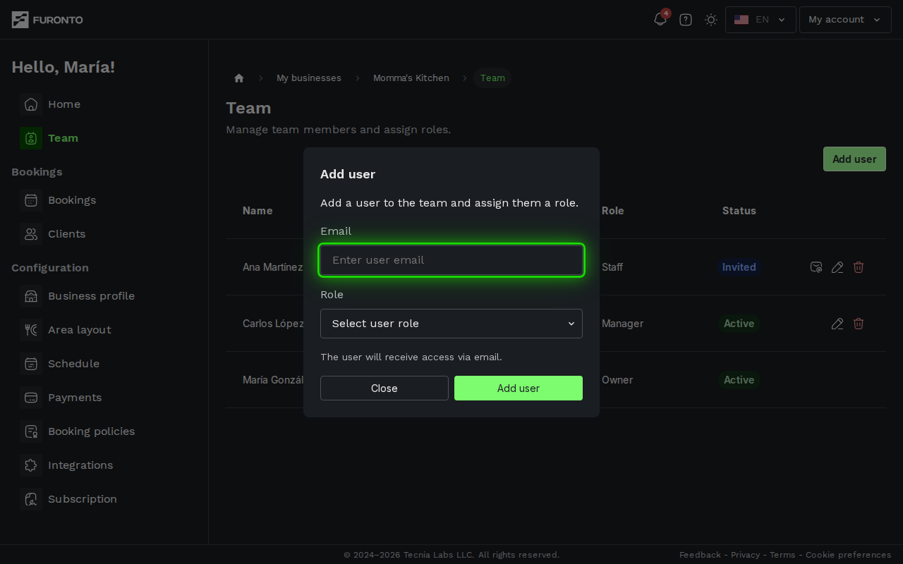 Add user modal with email field