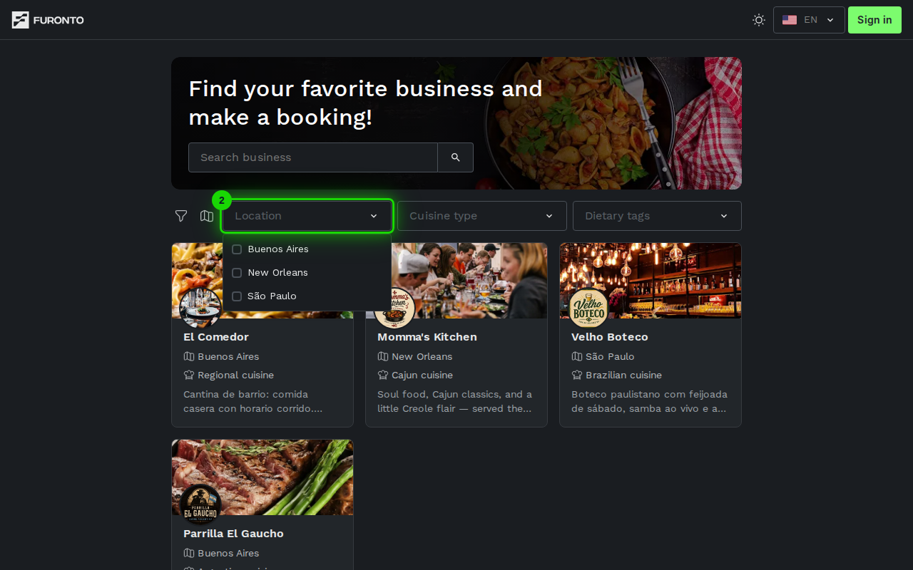 Filter dropdowns highlighted