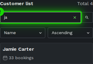 Search bar with results filtered