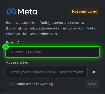 Meta Pixel card with the pixel ID field highlighted