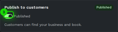 Publish to customers card with the toggle highlighted