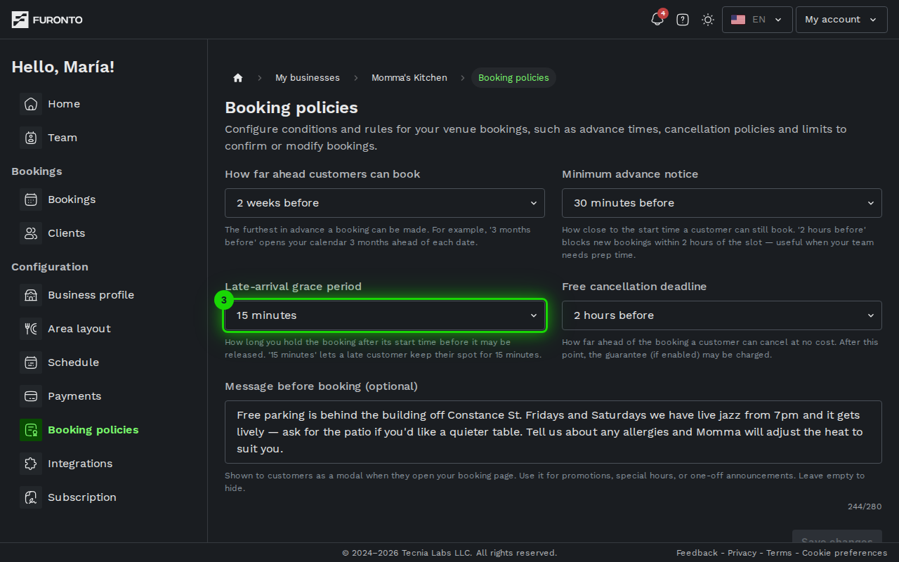 Tolerance time dropdown highlighted
