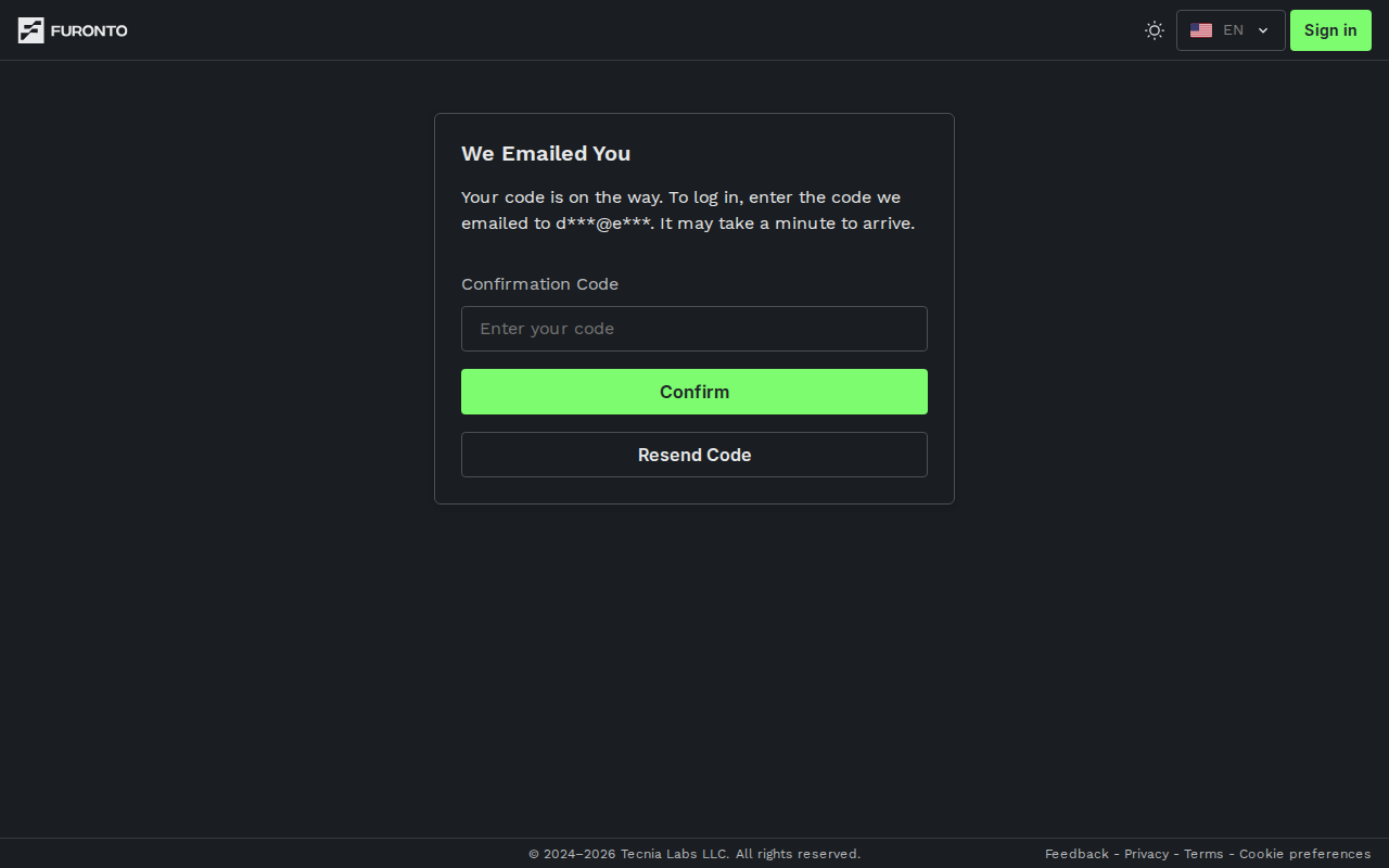 Verification code screen