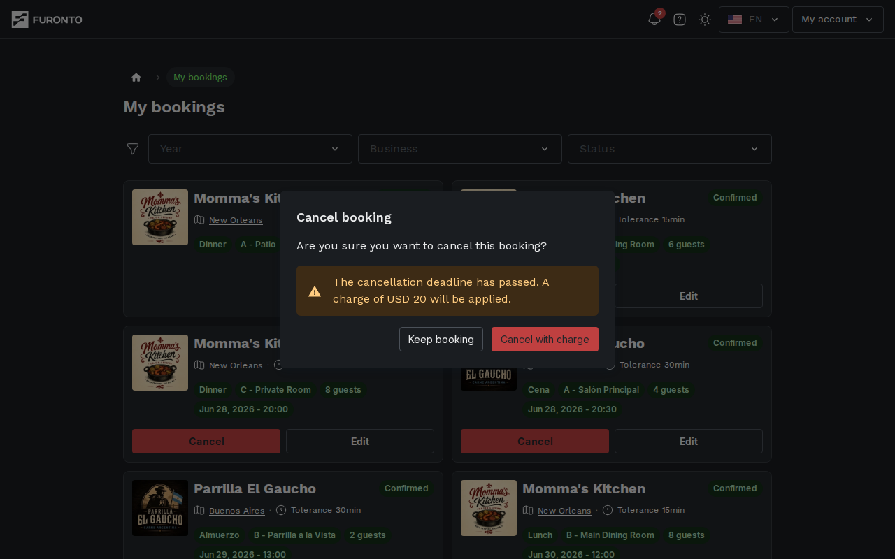 Cancel booking dialog with deadline notice