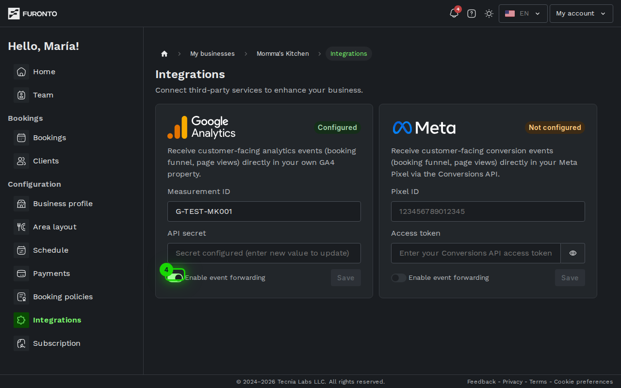 Enable event forwarding switch on an integration card