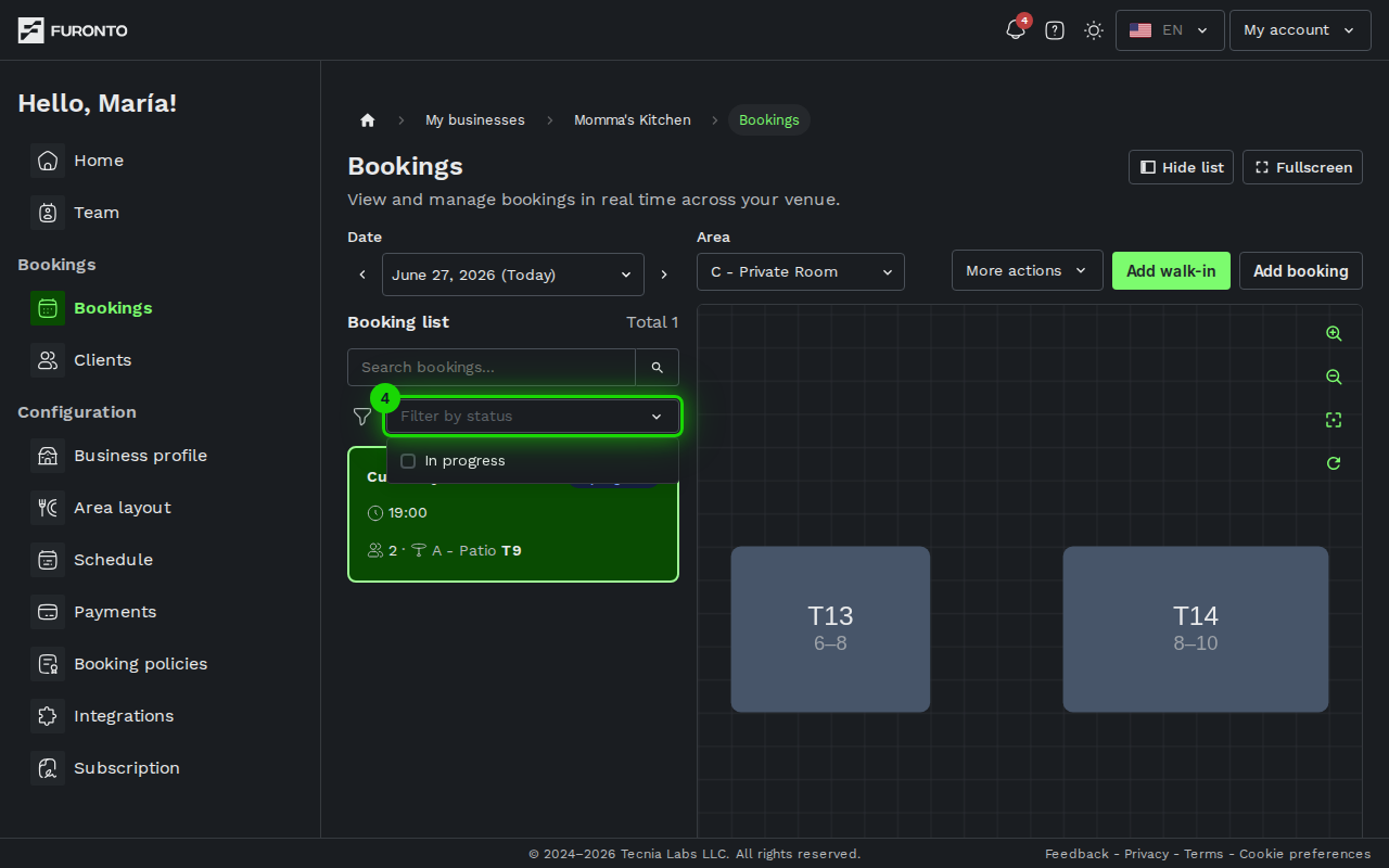 Status filter menu open
