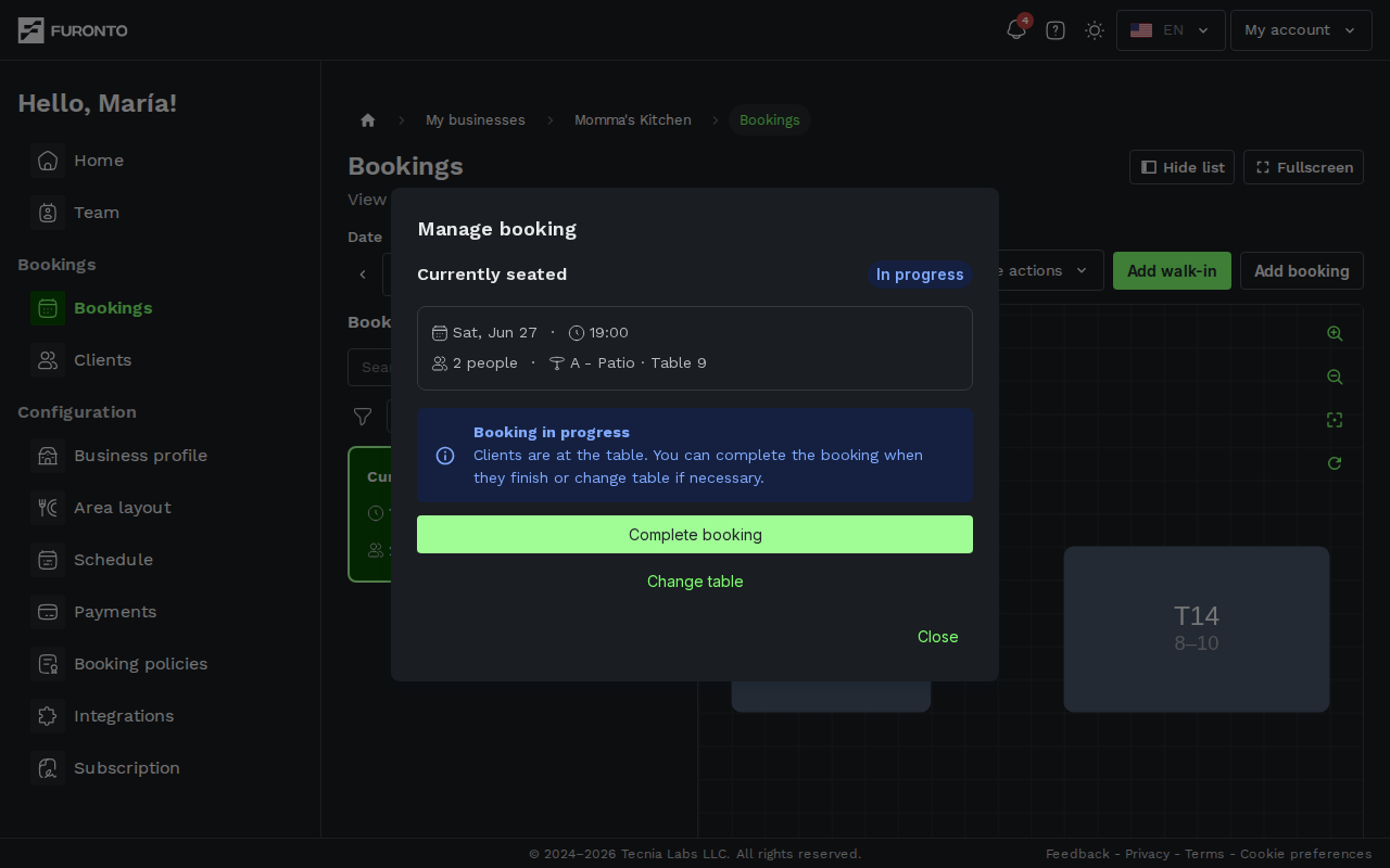 Booking detail modal open