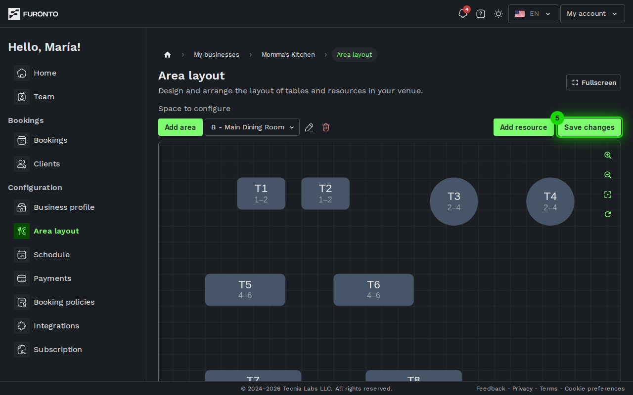 Save changes button highlighted at the top-right of the page