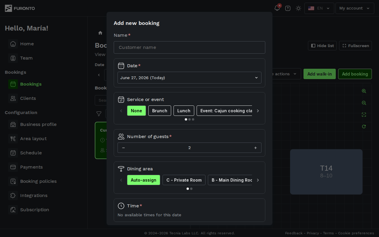 Add booking modal open