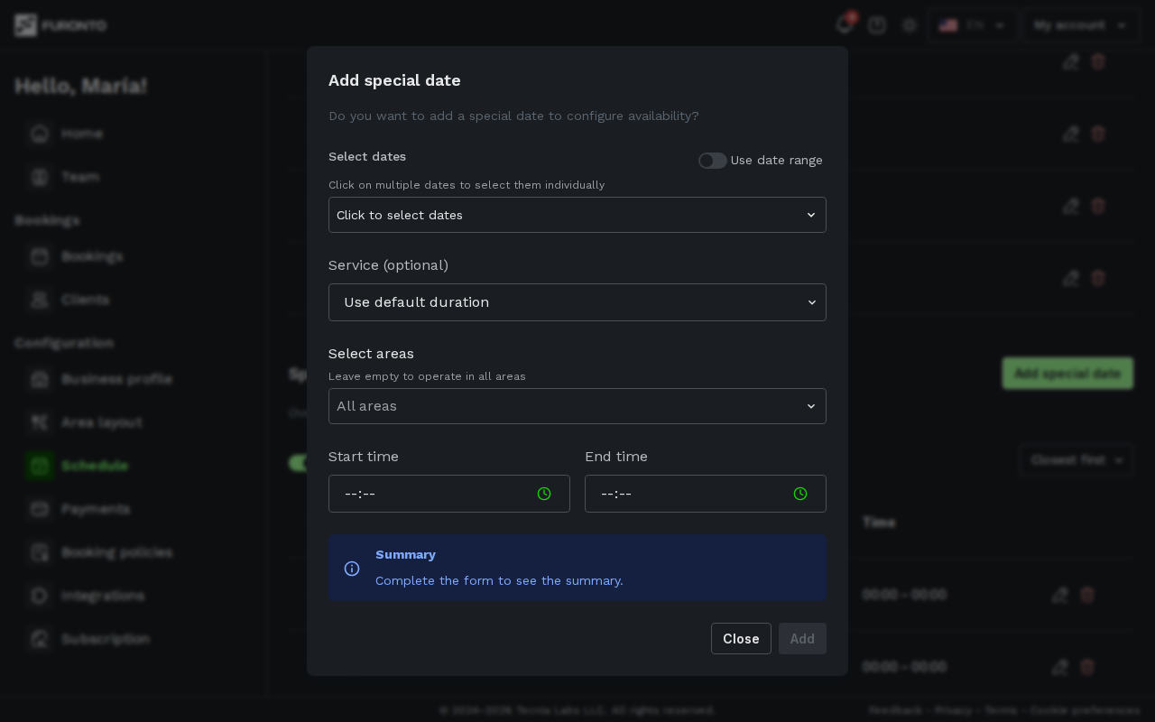 Add special date modal