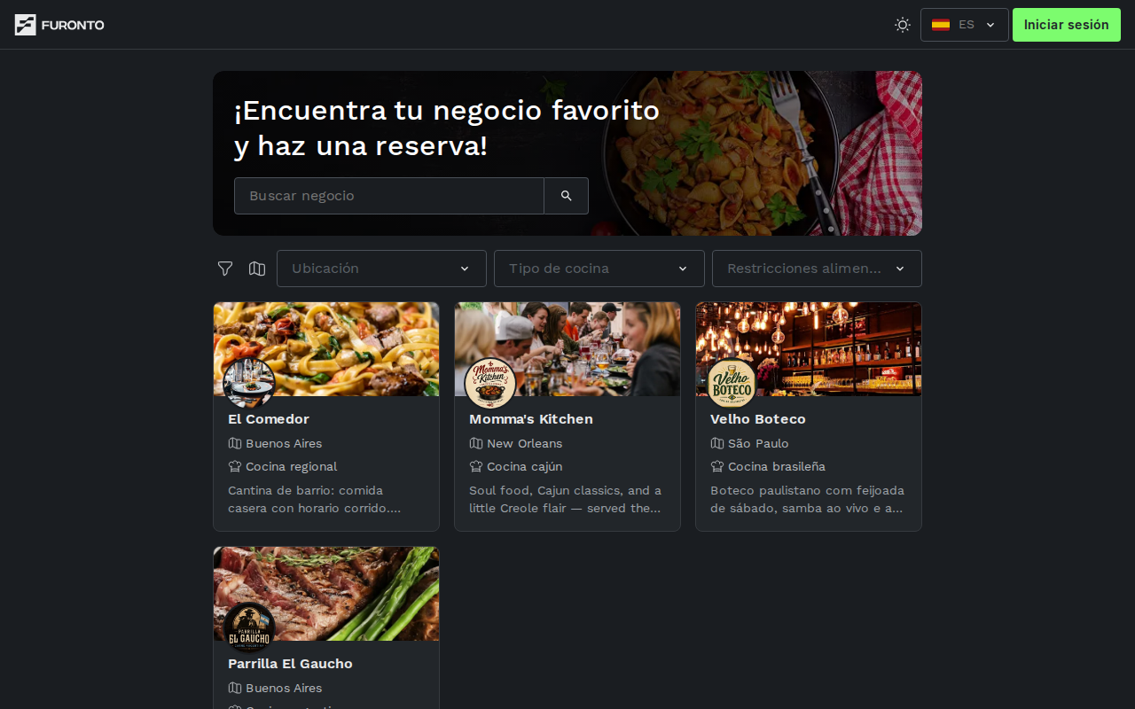 Página de inicio al abrir la plataforma