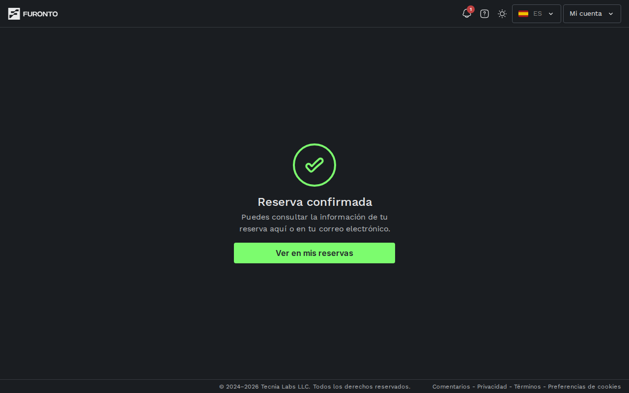 Página de reserva confirmada