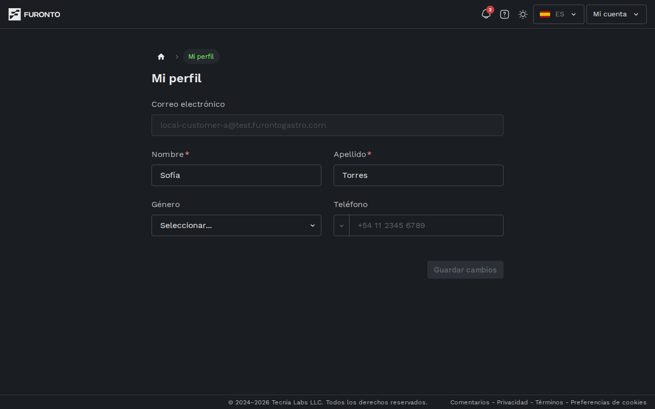 Vista general del perfil con todos los campos