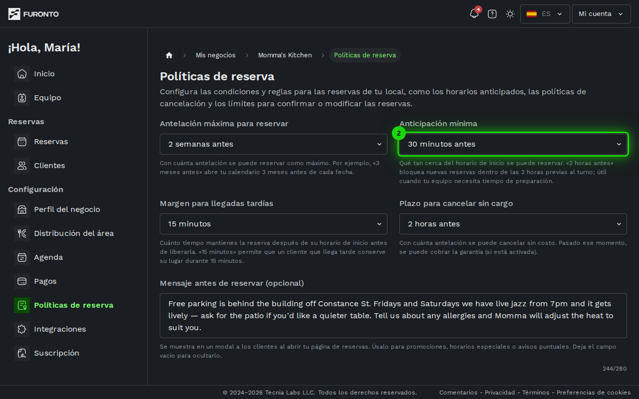 Menú de anticipación mínima resaltado