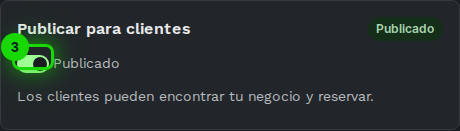 Tarjeta de publicar para clientes con el interruptor resaltado