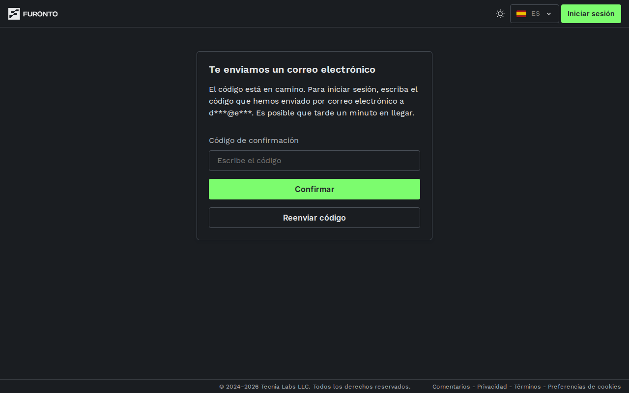 Pantalla del código de verificación