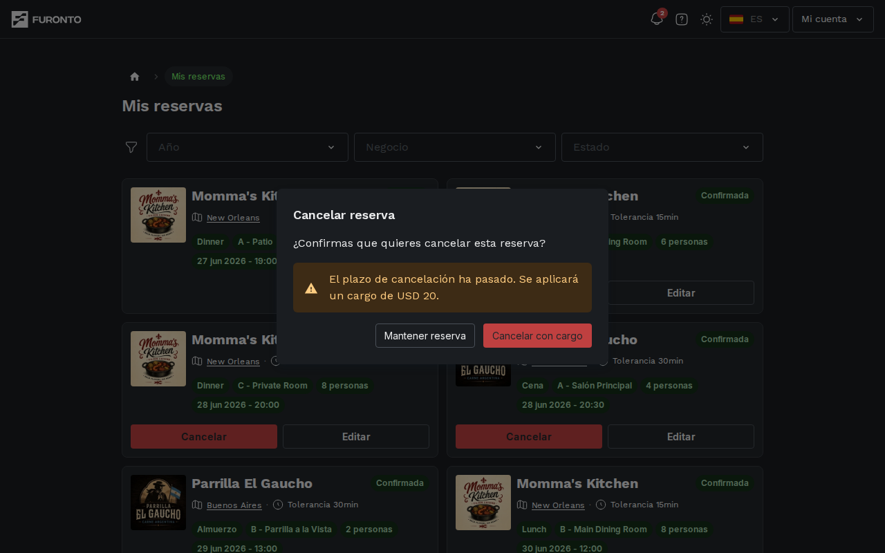 Cuadro de cancelación con el aviso del plazo
