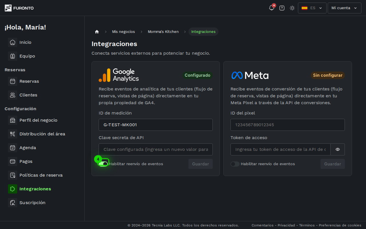 Interruptor de reenvío de eventos en una tarjeta de integración