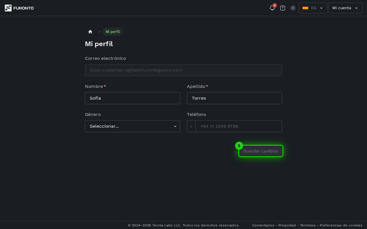 Botón de guardar cambios