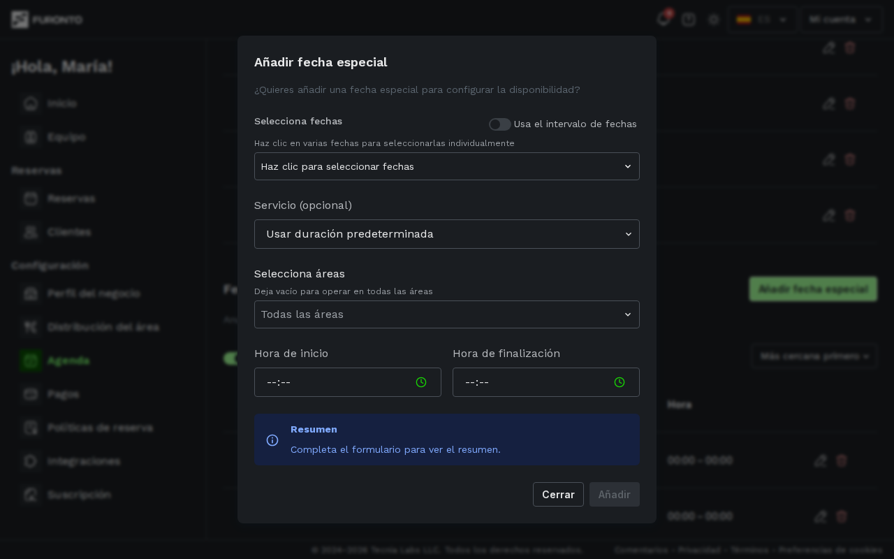 Modal de agregar fecha especial