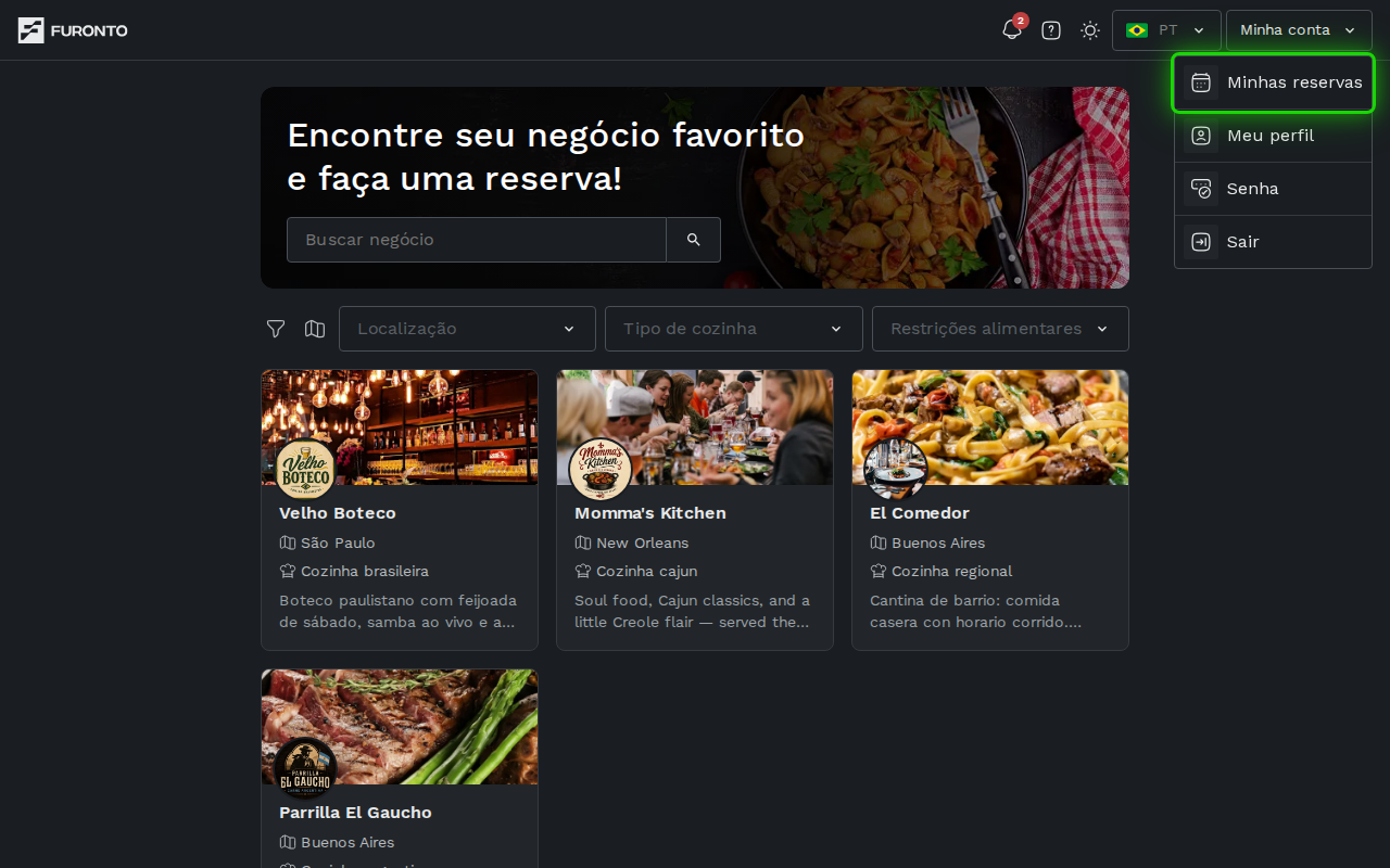 Navegação para minhas reservas