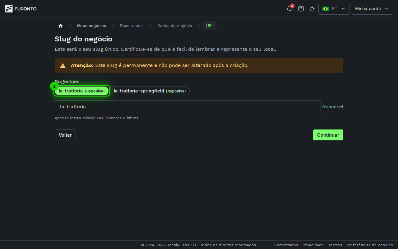 Botões de sugestões com etiquetas de disponibilidade