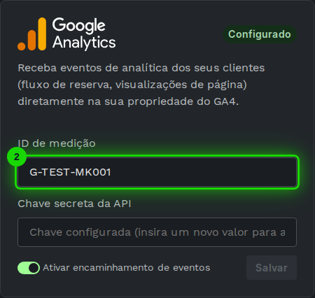 Cartão do Google Analytics 4 com o campo de ID de medição destacado