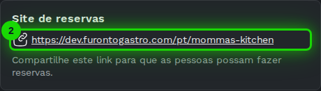 Cartão de site de reservas com o botão de copiar destacado
