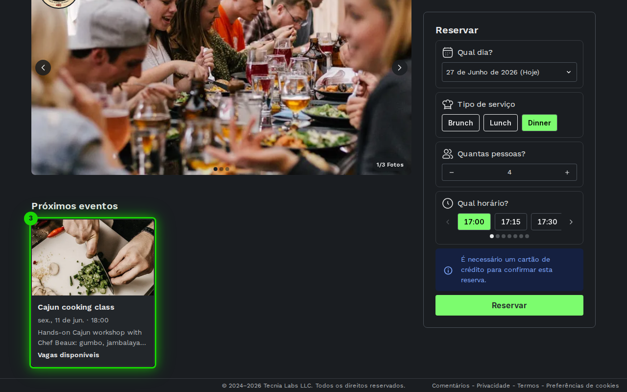 Cartões de próximos eventos