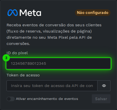 Cartão do Meta Pixel com o campo de ID do pixel destacado