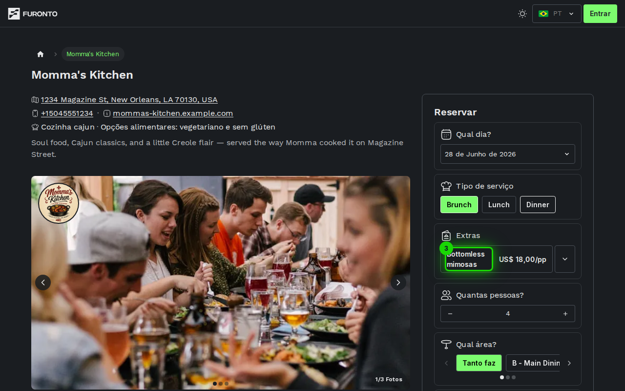 Grupo de menu com seletores de quantidade e extras