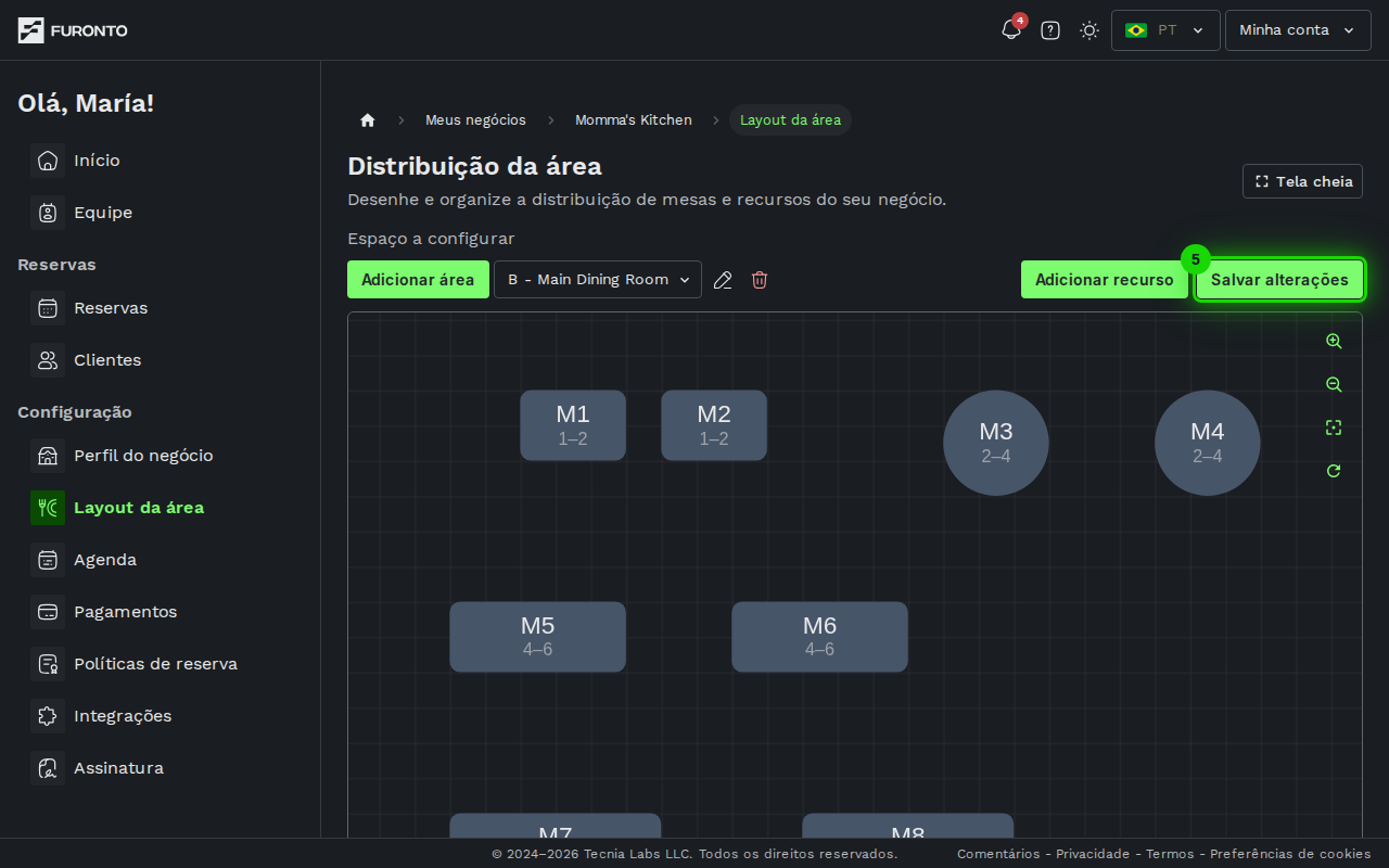 Botão de salvar alterações destacado no topo, à direita da página