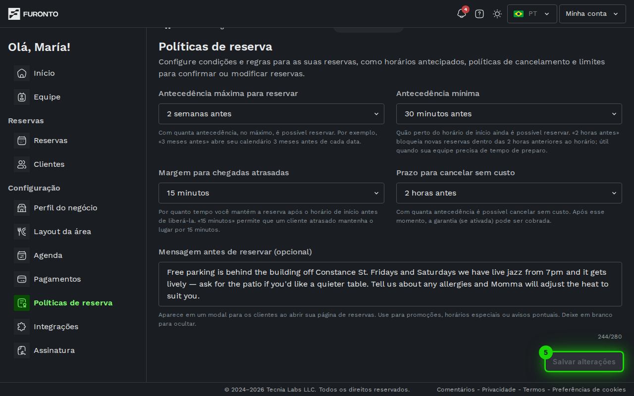 Botão de salvar alterações destacado
