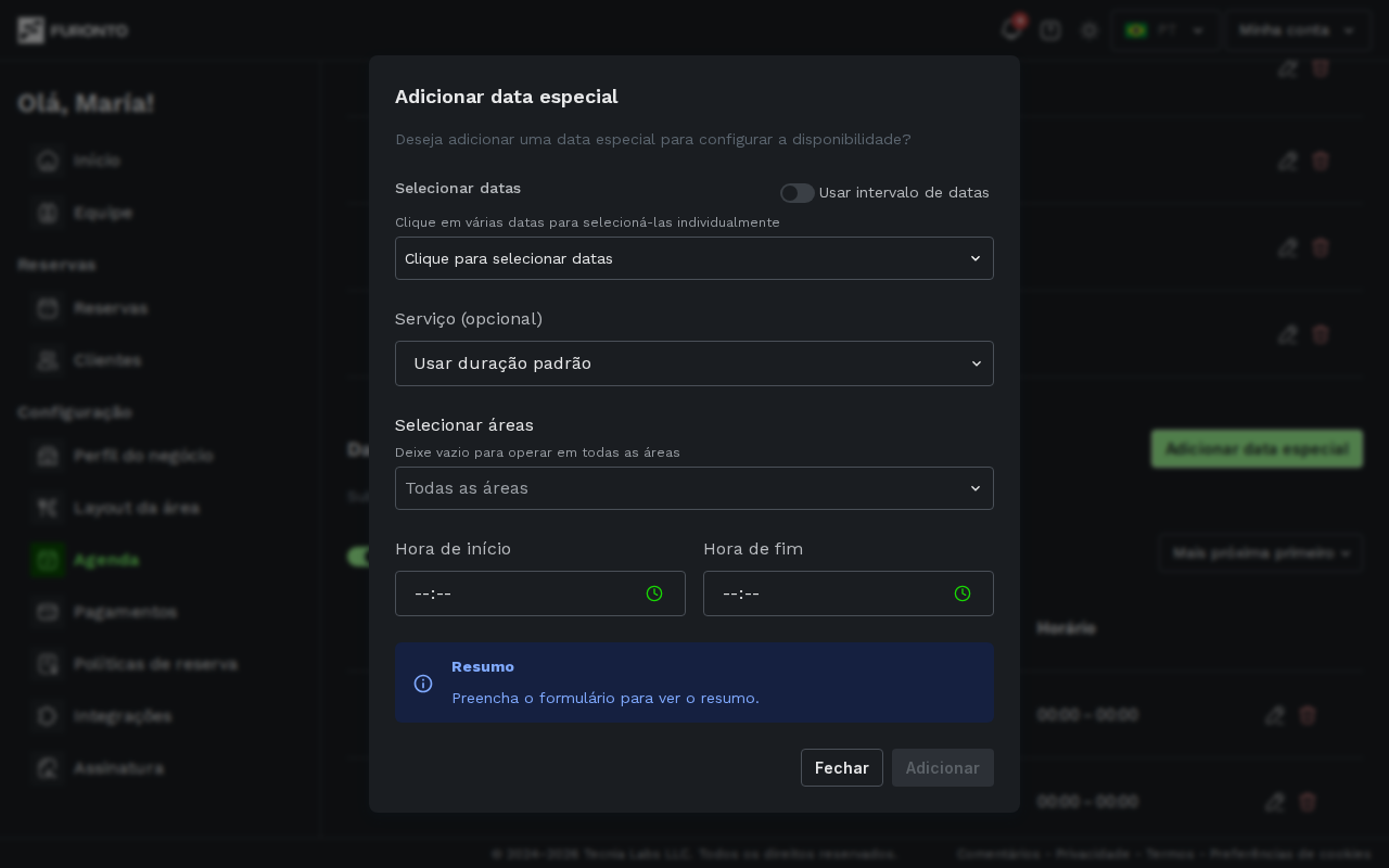 Modal de adicionar data especial